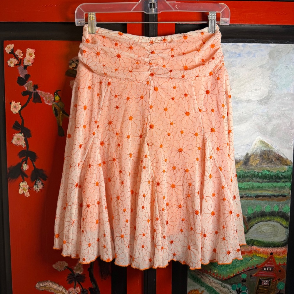 White Orange Floral Embroidered Cutesy Forest Fairy Knee Length Skirt Size M - Picture 5 of 11
